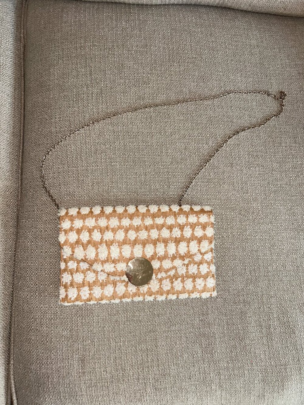 Tan and White Summer Clutch with Gold Strap